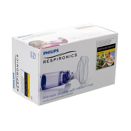 Philips Respironics OptiChamber Diamond Antistatische Voorzetkamer + Middelgroot Masker Philips Respironics OptiChamber Diamond Antistatische Voorzetkamer + Middelgroot Masker