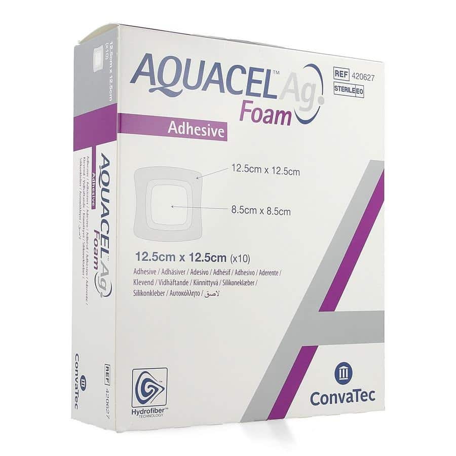 Convatec Aquacel Ag Foam Adhesief Schuimverband 12,5 x 12,5 cm Convatec Aquacel Ag Foam Adhesief Schuimverband 12,5 x 12,5 cm