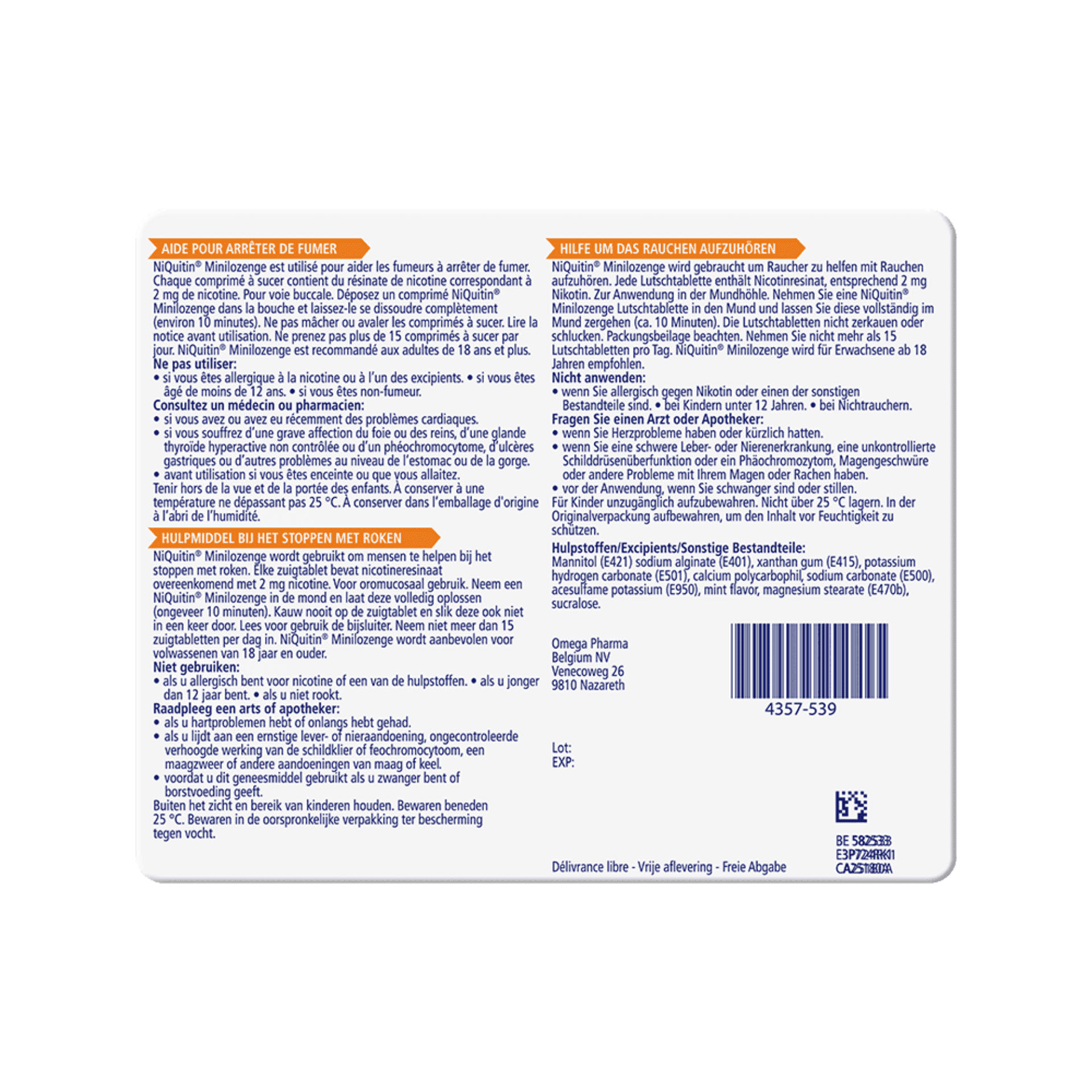 NiQuitin Minilozenge 2 mg 60 pastilles