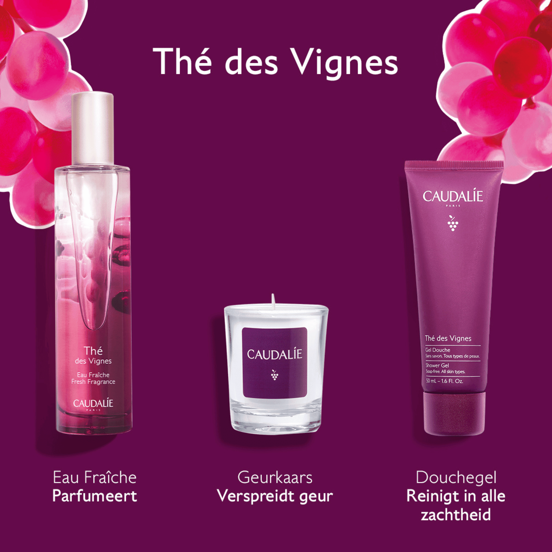 Caudalie Thé des Vignes Eau Fraîche + Douchegel + Kaars Geschenkset