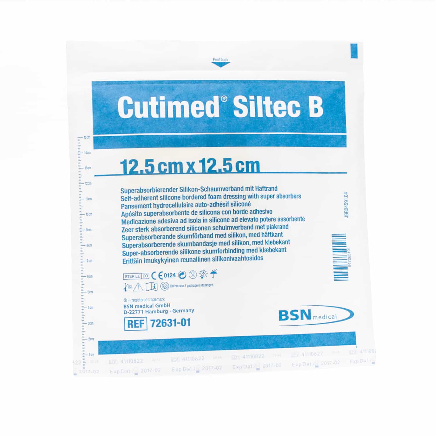 Cutimed Siltec B Steriel 12,5 x 12,5 cm