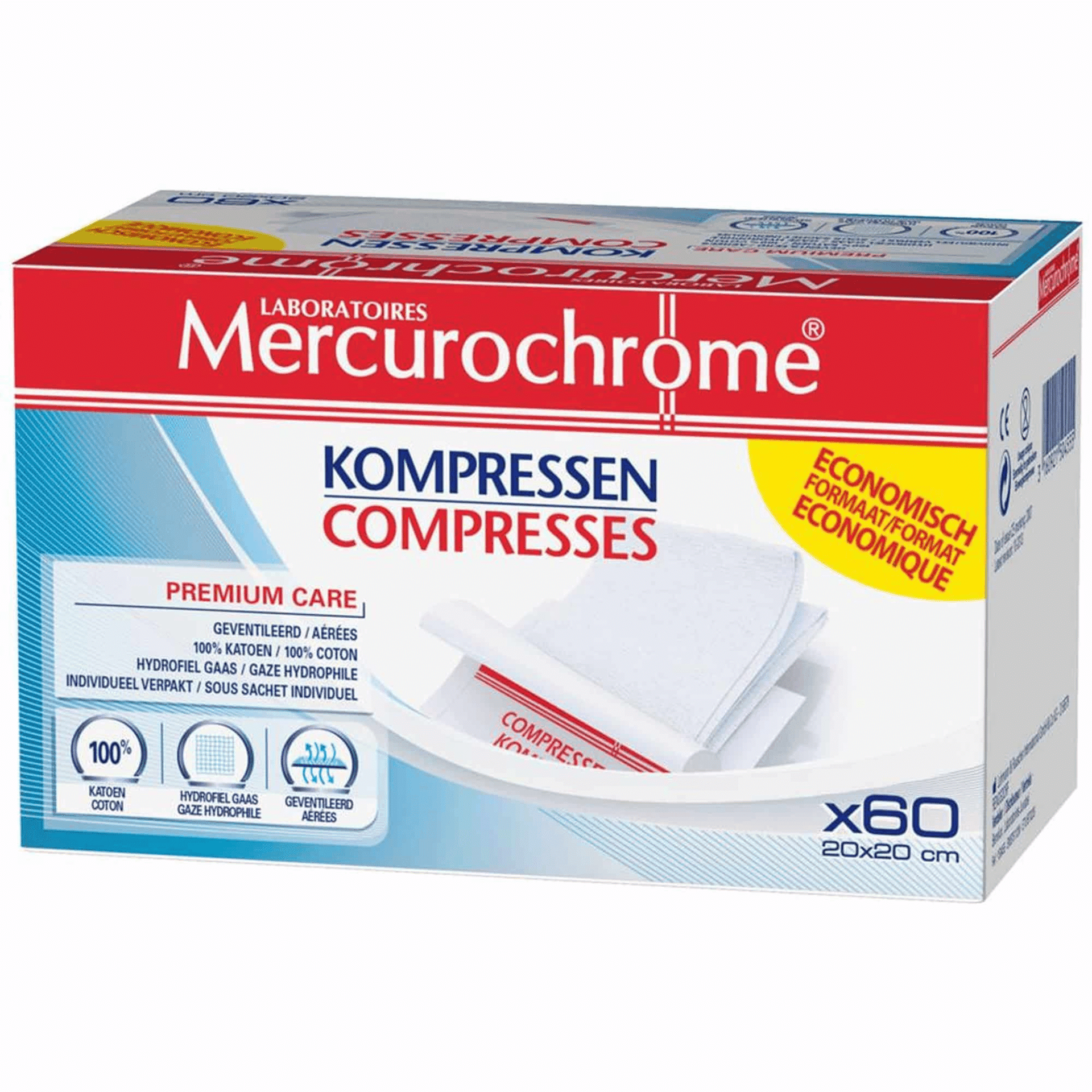 Mercurochrome Compresses 20 cm x 20 cm 60 pièces