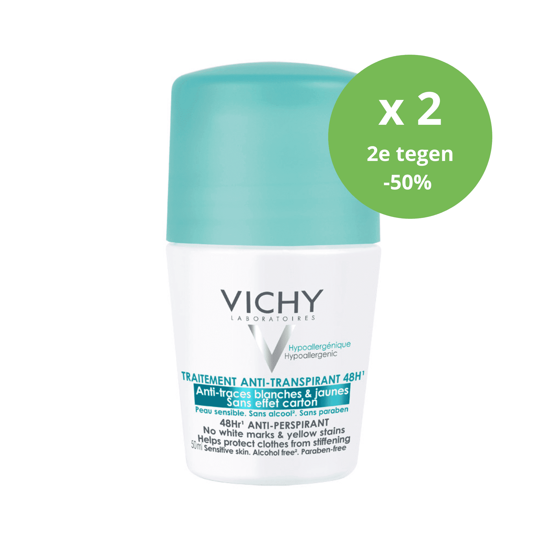 Vichy Antitranspiratie 48U tegen Witte & Gele Strepen Roller Vichy Antitranspiratie 48U tegen Witte & Gele Strepen Roller