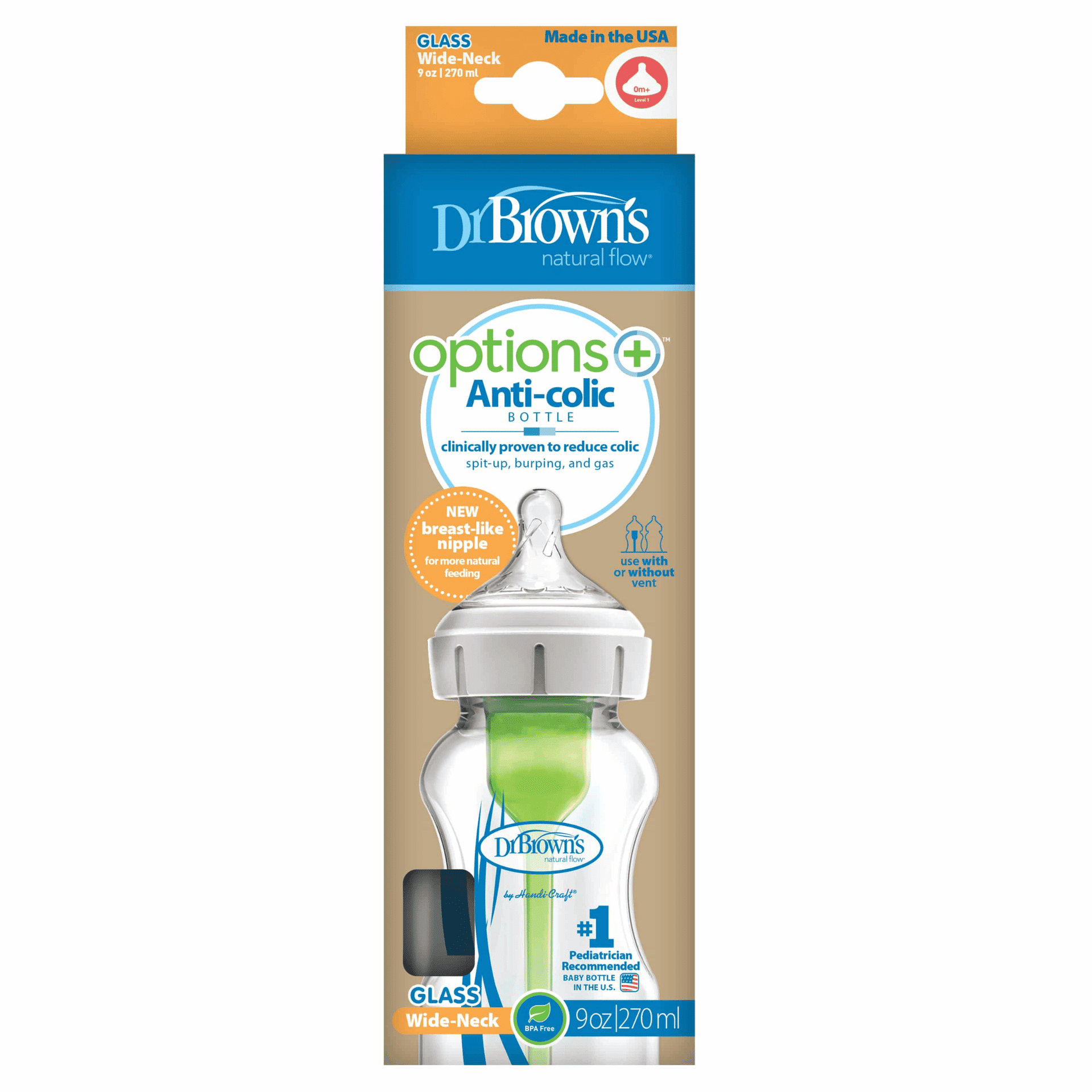 Dr. Browns Options+ Brede Halsfles Glas 270 ml 1 stuk Dr. Browns Options+ Brede Halsfles Glas 270 ml 1 stuk