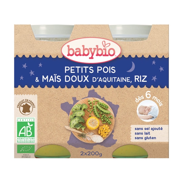 Babybio Bipack Slaap Lekker Erwt/Maïs/Rijst 6+ Babybio Bipack Slaap Lekker Erwt/Maïs/Rijst 6+