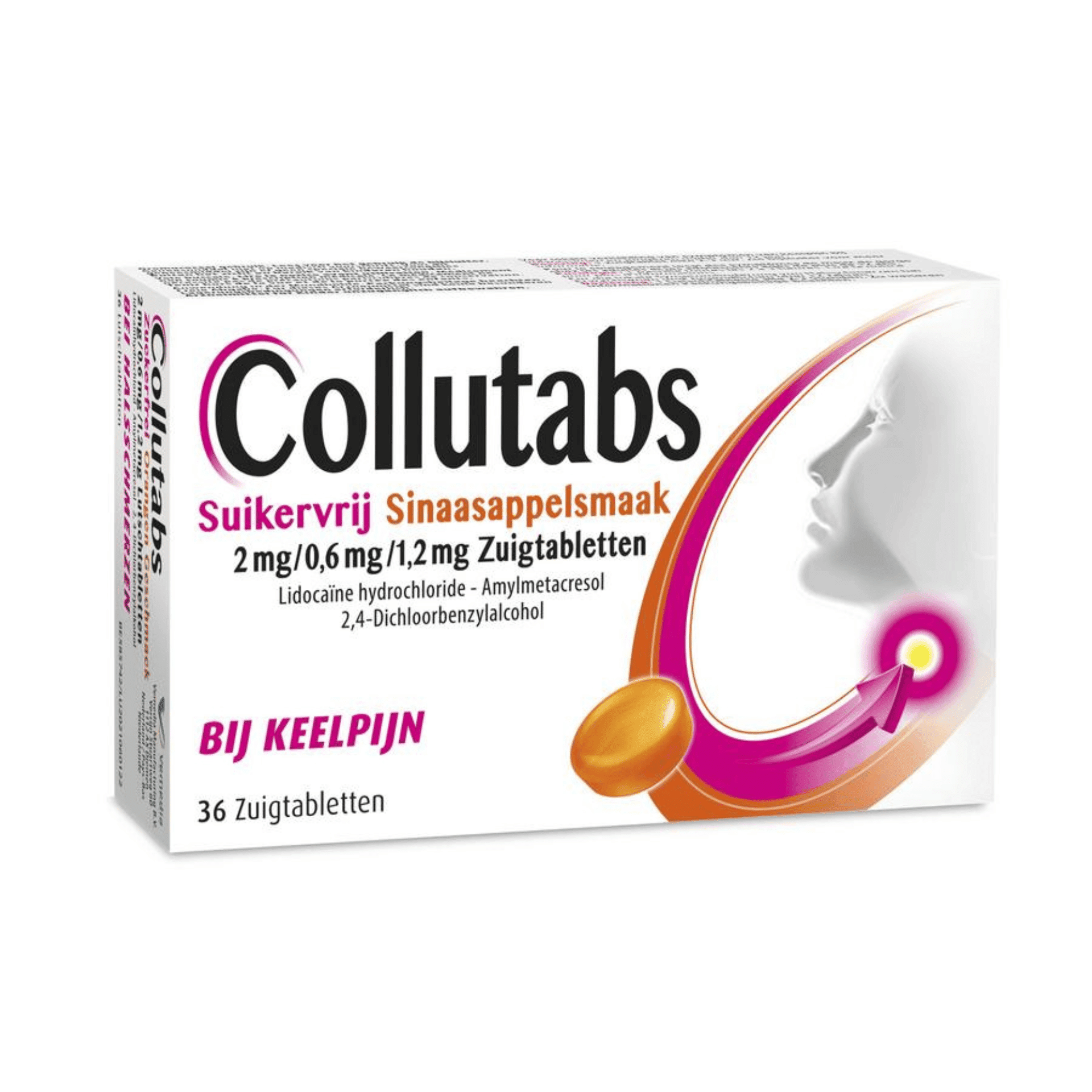 Collutabs Suikervrij Sinaasappelsmaak 2 mg/0,6 mg/1,2 mg