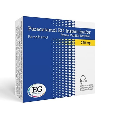 Paracetamol EG Instant Junior 250 mg Vanille-Aardbei Paracetamol EG Instant Junior 250 mg Vanille-Aardbei