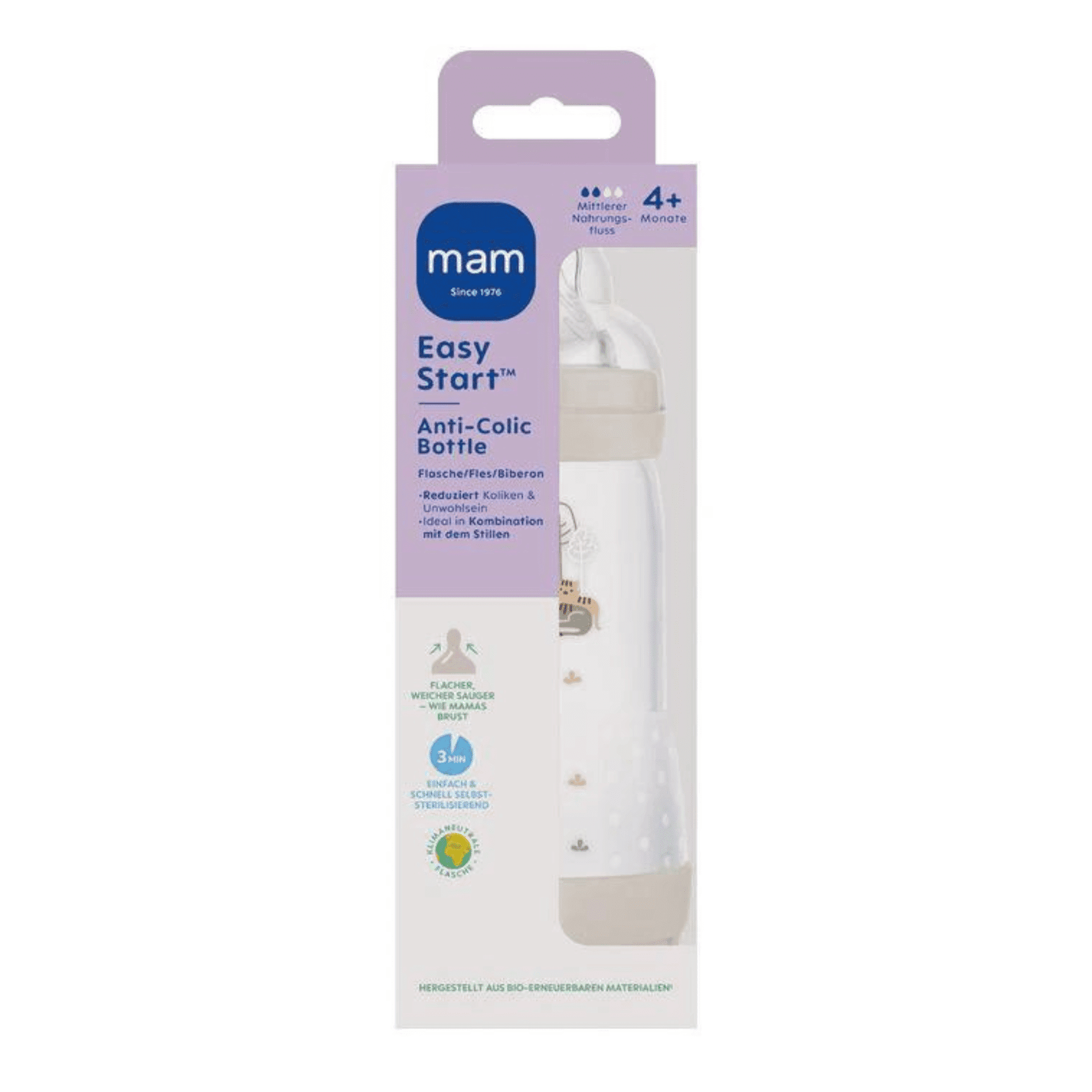 Mam Easy Start A/colic Bib. Pure Matt Bleu 320ml