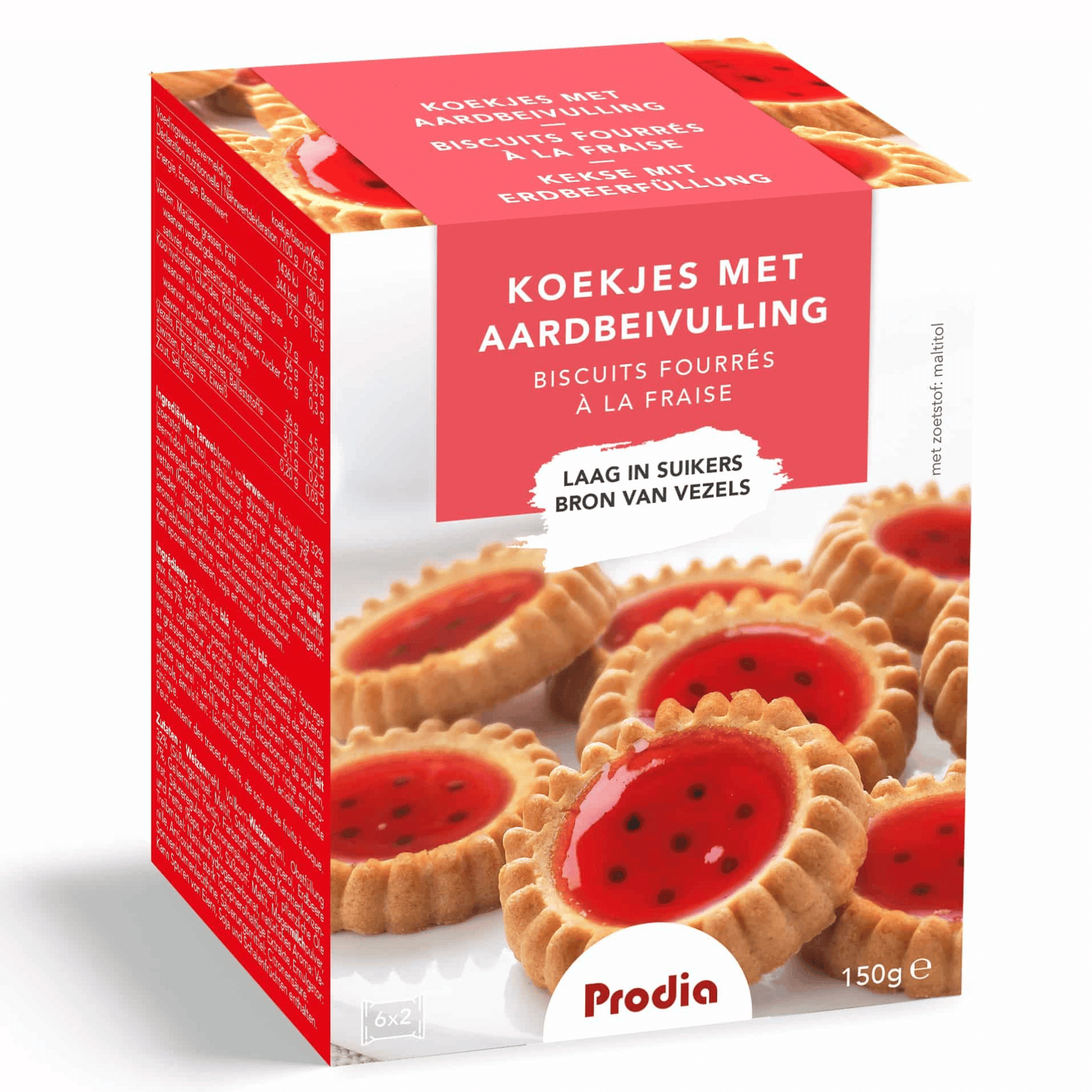 Prodia Gevulde Koekjes Aardbei 150 g Prodia Gevulde Koekjes Aardbei 150 g