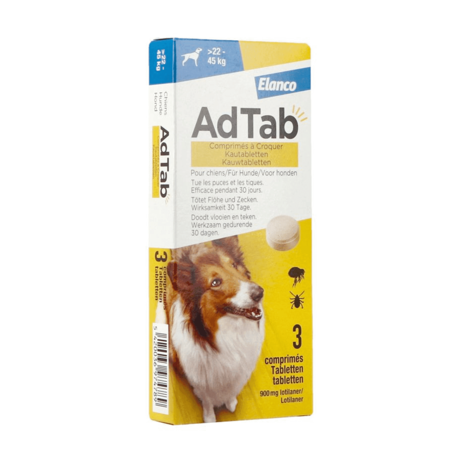 Adtab 900mg Chien >22kg-45kg Comp A Croquer 3 Adtab 900mg Chien >22kg-45kg Comp A Croquer 3