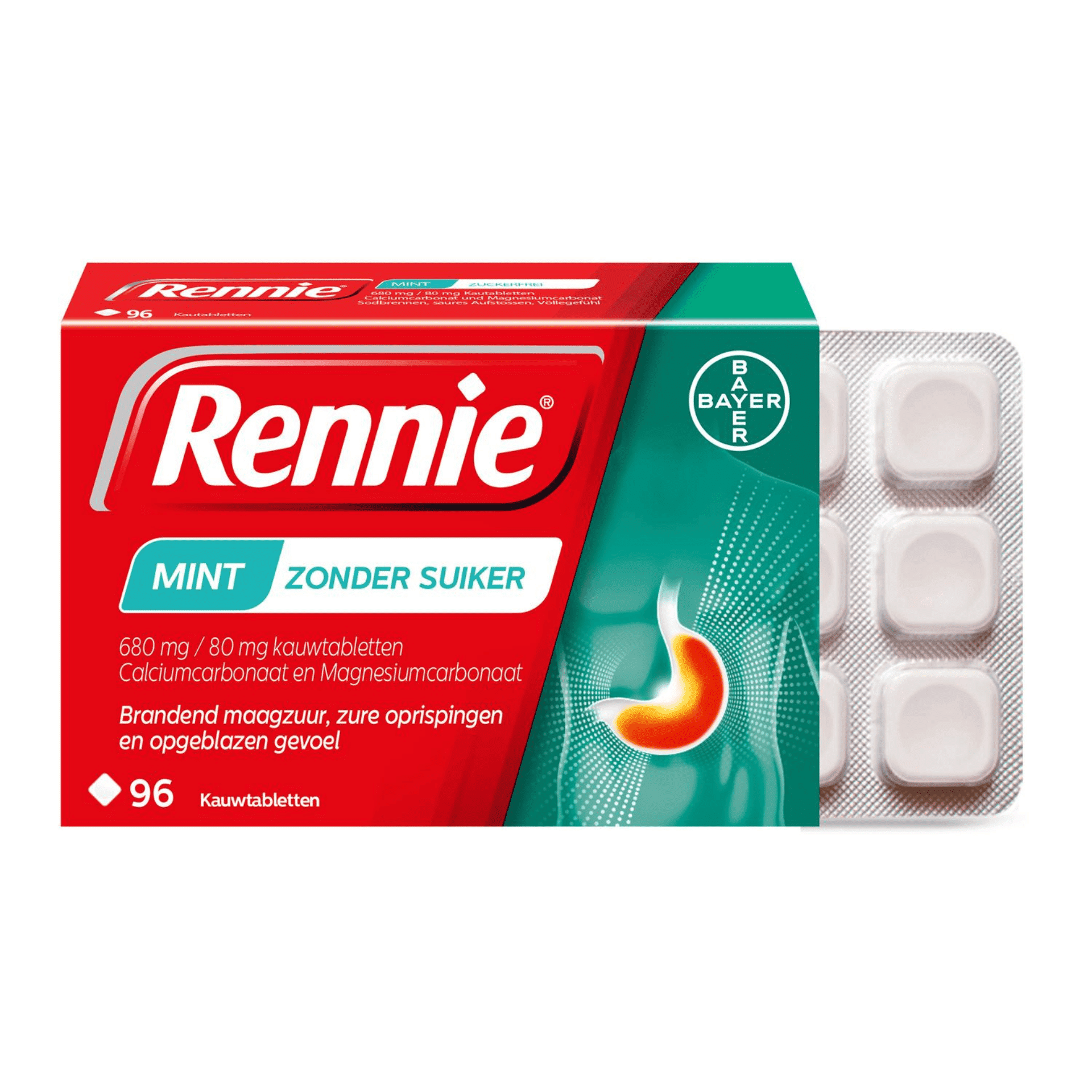 Rennie Mint zonder Suiker 680 mg/80 mg