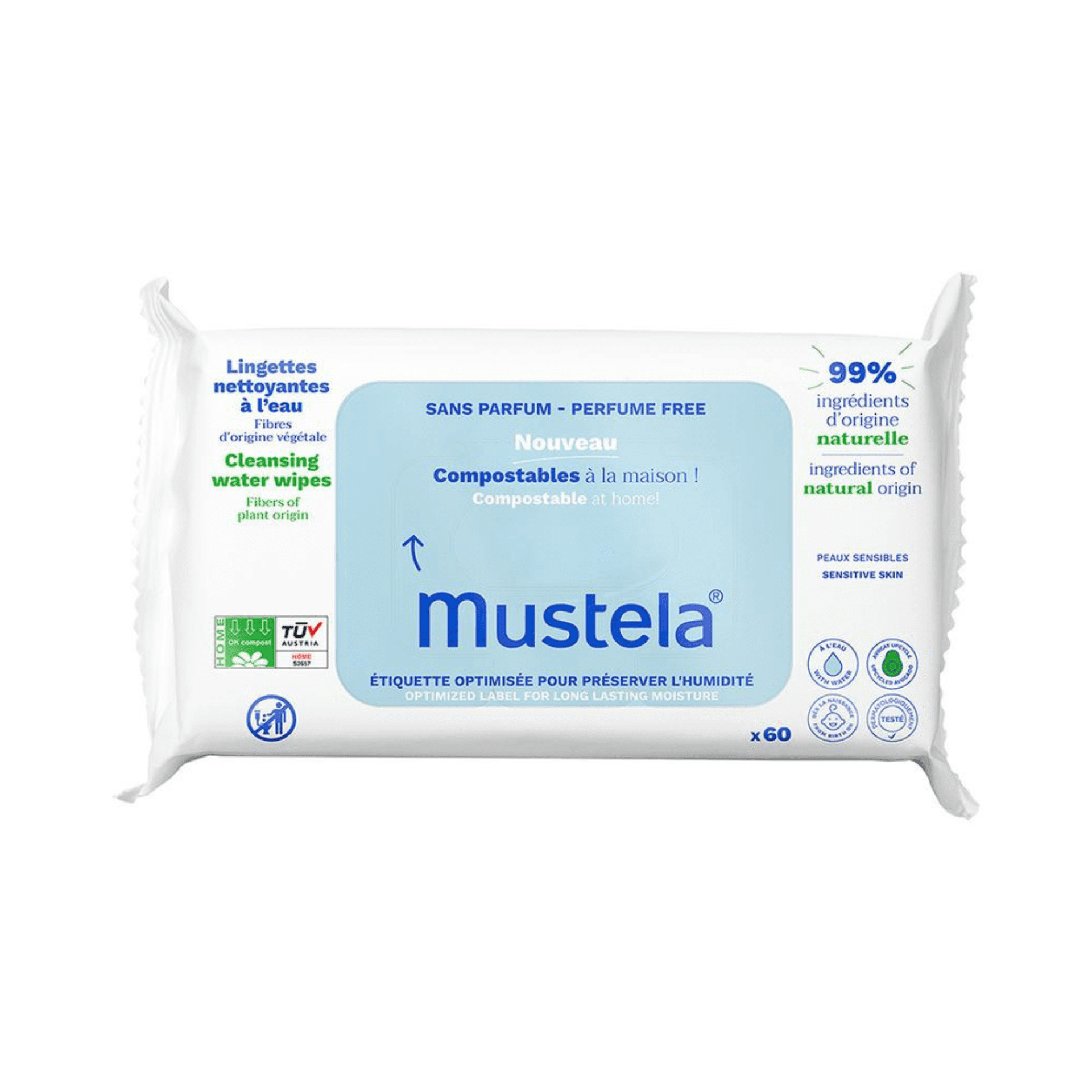 Mustela Lingettes Nettoyantes Eau S/parfum 60 Mustela Lingettes Nettoyantes Eau S/parfum 60