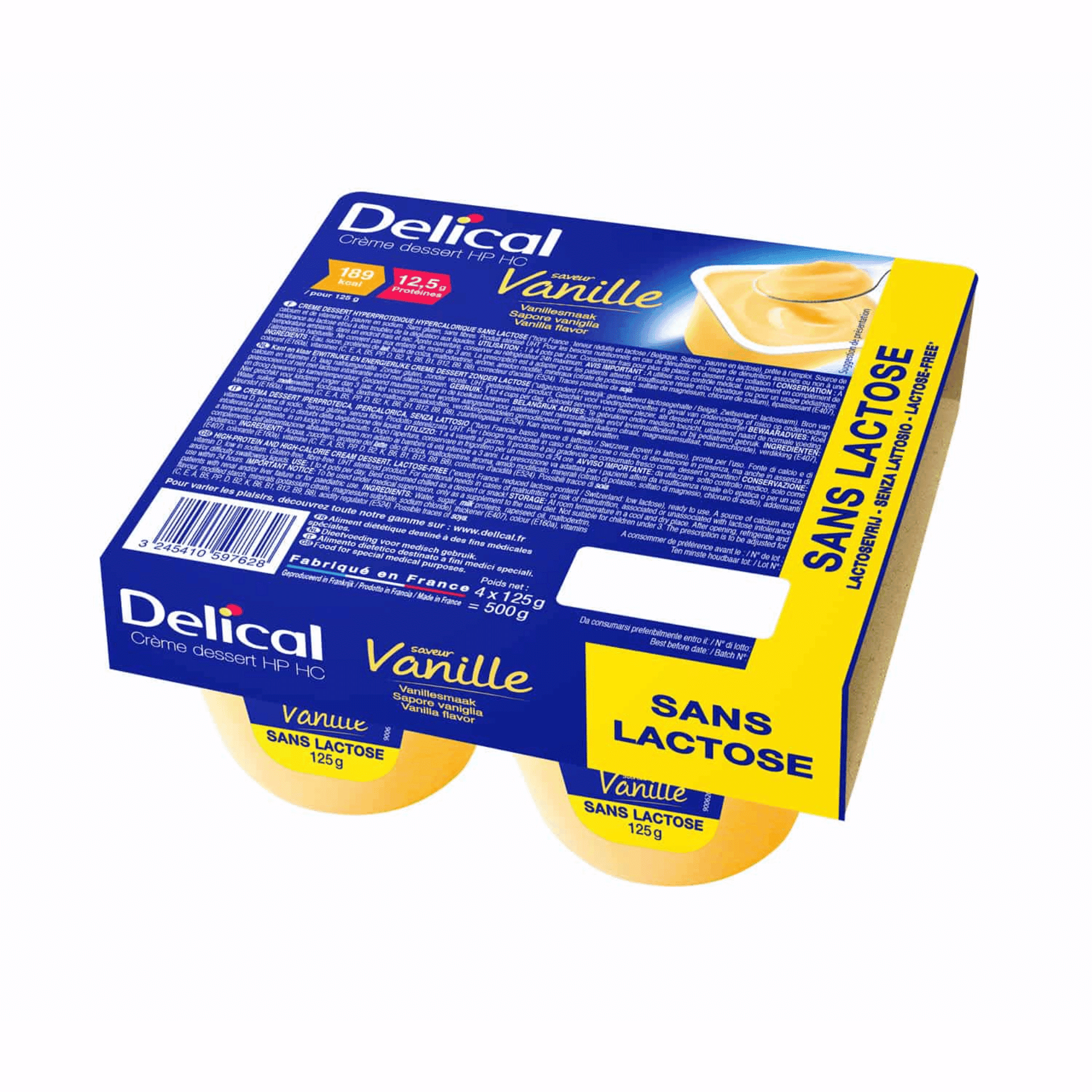 Delical Crème Dessert HP-HC Vanille Sans Lactose 4 x 125 g