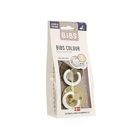 Bibs Glow in the Dark Fopspeen Duo Vanilla/Oak 0-6 Bibs Glow in the Dark Fopspeen Duo Vanilla/Oak 0-6