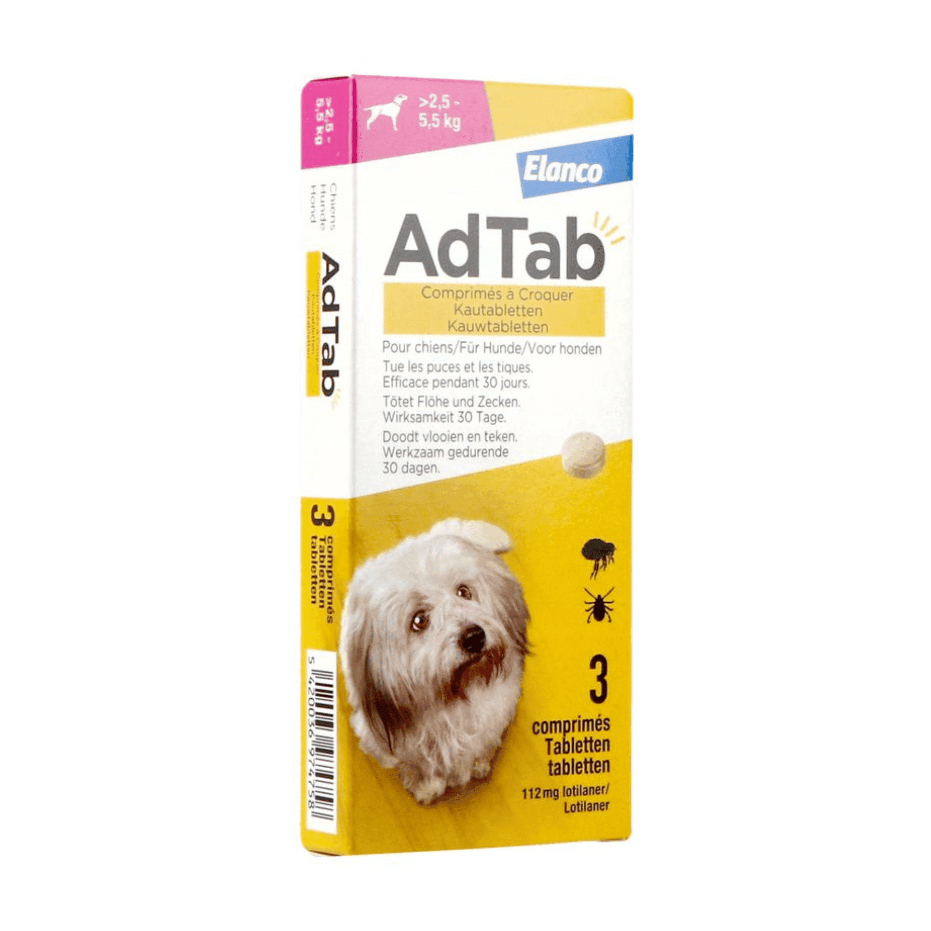 Adtab 112mg Chien >2,5kg-5,5kg Comp A Croquer 3 Adtab 112mg Chien >2,5kg-5,5kg Comp A Croquer 3