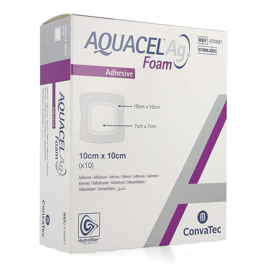 Convatec Aquacel Ag Foam Adhesief Schuimverband 10 x 10 cm Convatec Aquacel Ag Foam Adhesief Schuimverband 10 x 10 cm