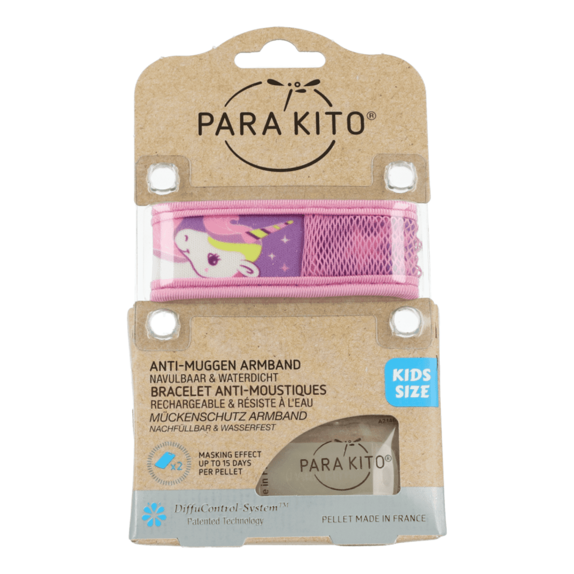 Para'kito Kids Anti-Muggen Armband Unicorn 1 bracelet + 2 plaquettes recharges