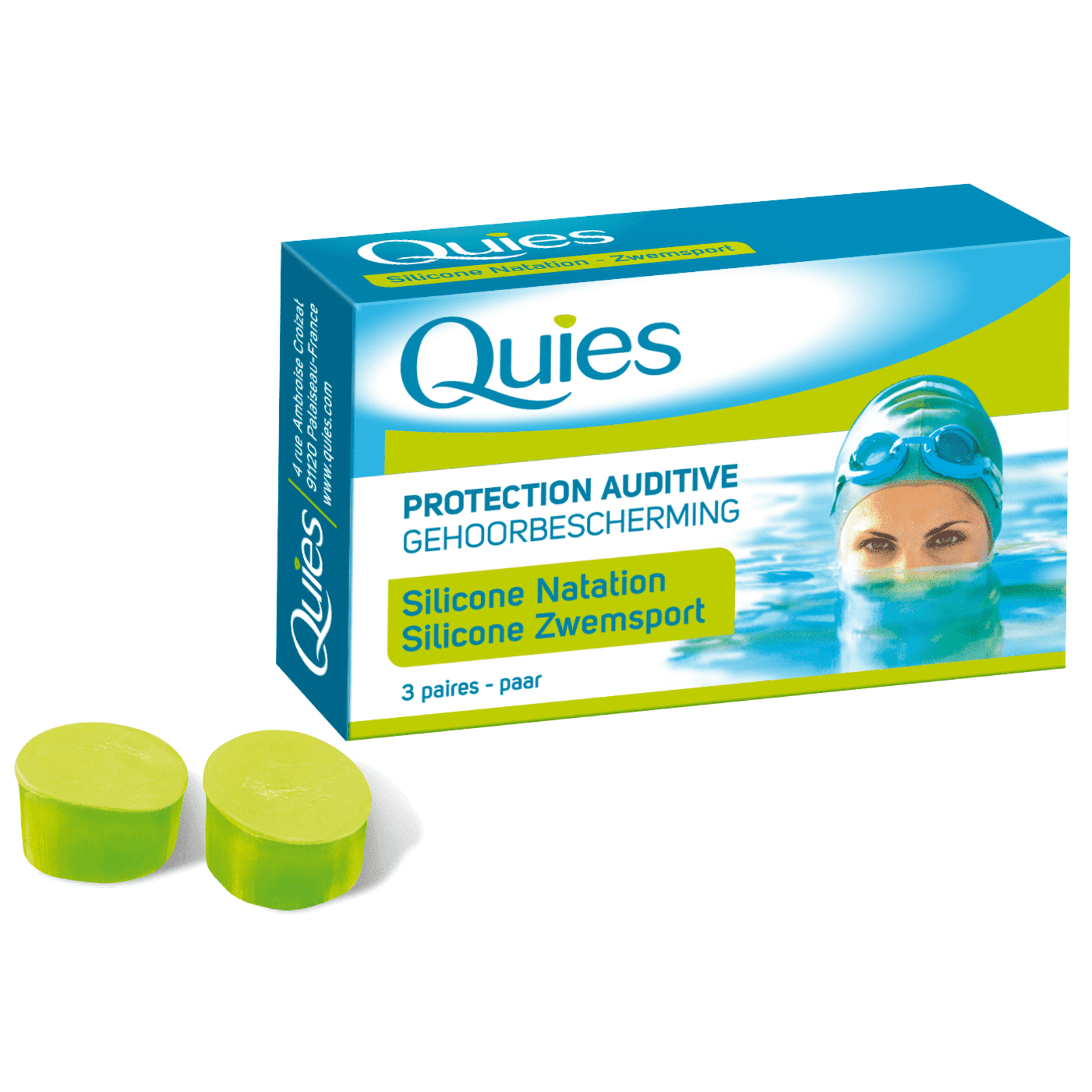 Quies Protection Auditive Silicone Natation Sports Adulte 3 paires