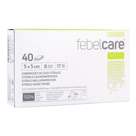 Febelcare Steriel Gaaskompres 5 x 5 cm Febelcare Steriel Gaaskompres 5 x 5 cm
