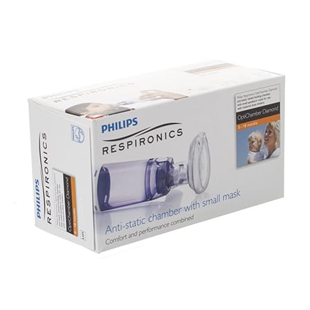 Philips Respironics OptiChamber Diamond Antistatische Voorzetkamer + Klein Masker Philips Respironics OptiChamber Diamond Antistatische Voorzetkamer + Klein Masker