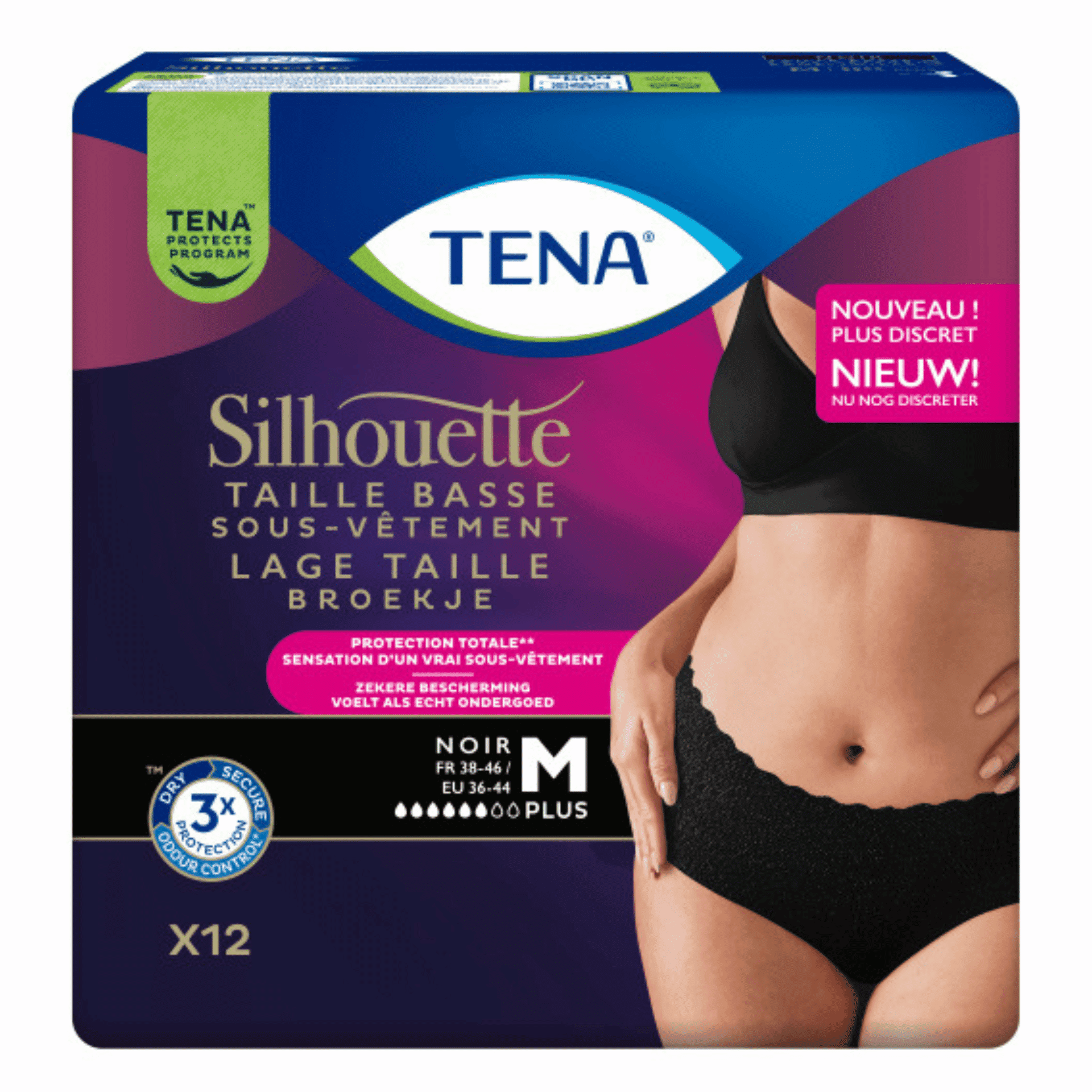 Tena Silhouette Plus Noir Taille Basse M 12 780203 Tena Silhouette Plus Noir Taille Basse M 12 780203