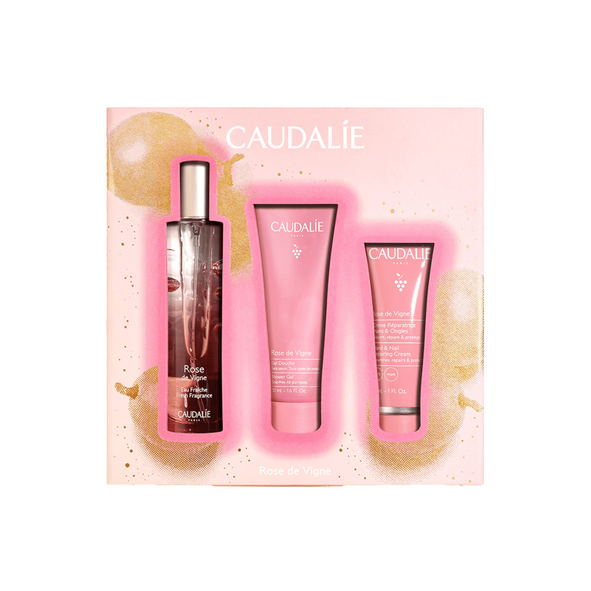 Caudalie Coffret Noel Eau Fraiche Rose 3 Prod.