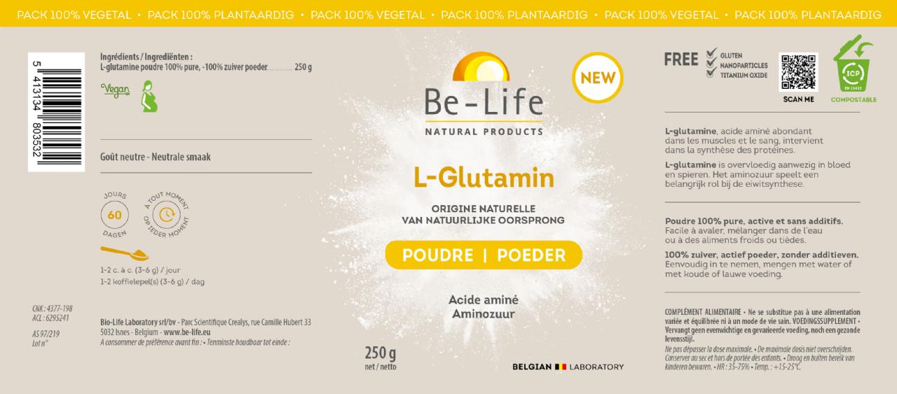 l-glutamin Poudre Be Life Pot 250g