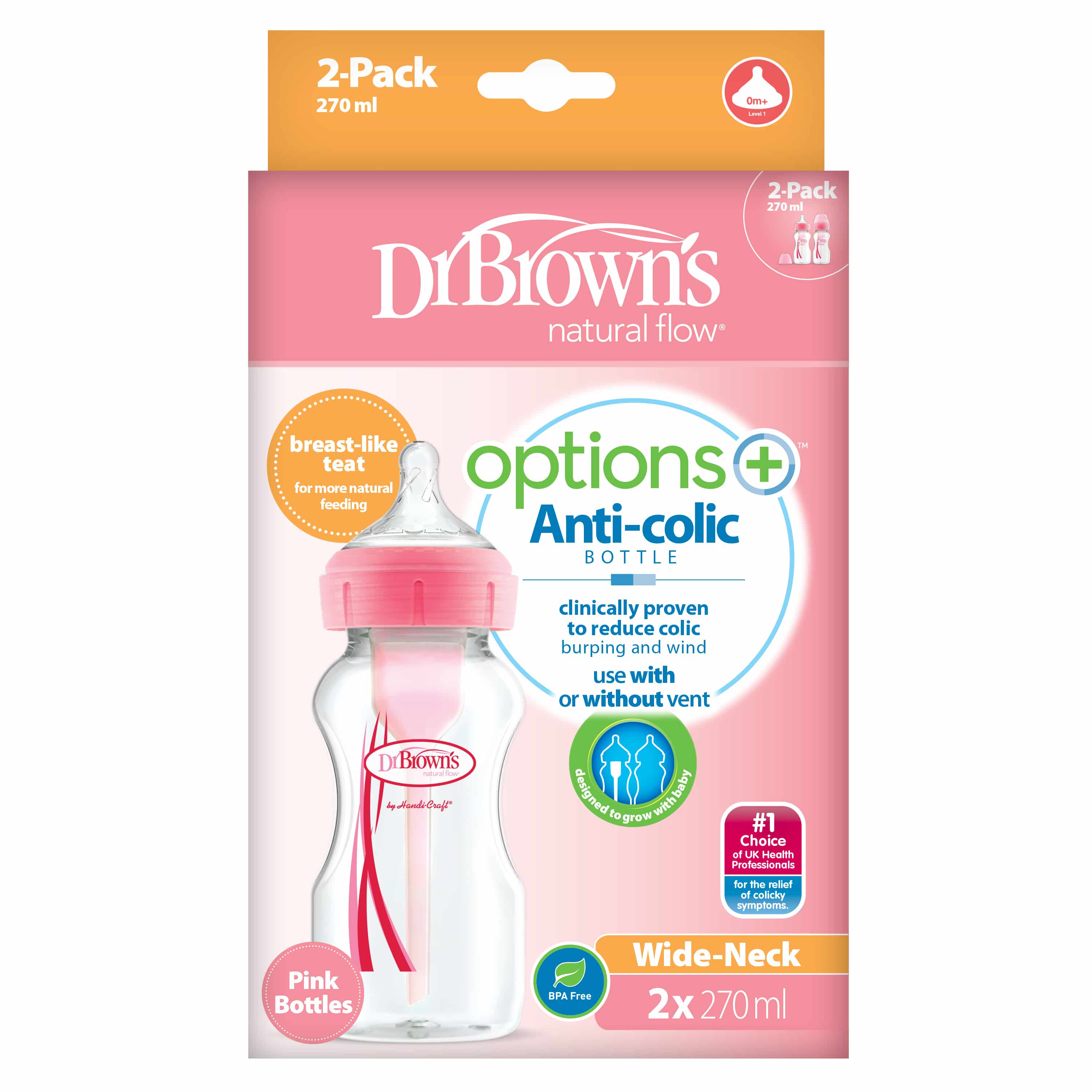 Dr. Brown's Options+ Brede Hals Fles 270 ml Duo Roze Dr. Brown's Options+ Brede Hals Fles 270 ml Duo Roze
