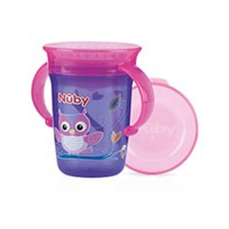 Nuby 360° Wonder Cup met Handvatten Paars Uil 240 ml 6+ Nuby 360° Wonder Cup met Handvatten Paars Uil 240 ml 6+