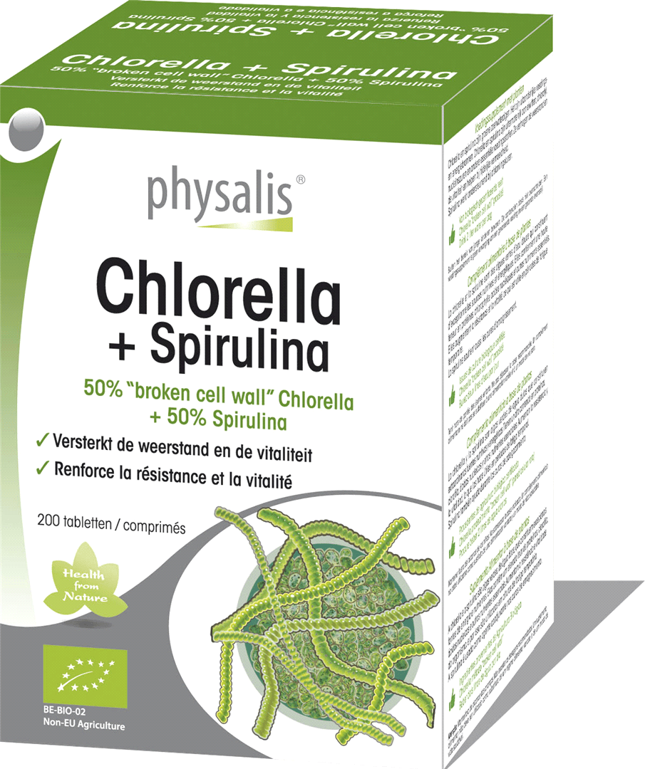 Uil Jet Stoffig Physalis Chlorella + Spirulina Bio 200 tabletten - online bestellen |  Optiphar