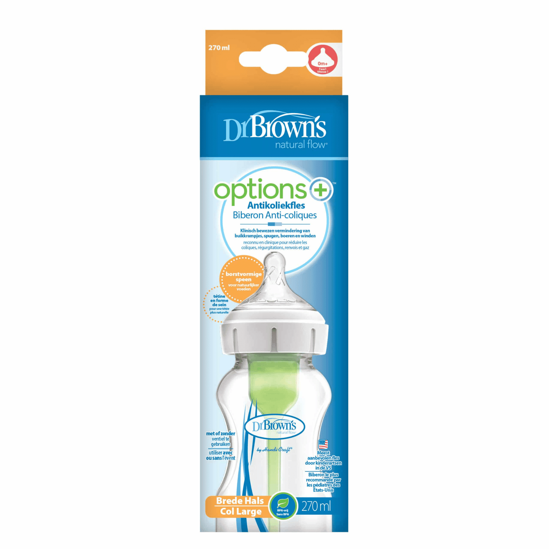 Dr. Browns Options+ Brede Halsfles 270 ml 1 stuk Dr. Browns Options+ Brede Halsfles 270 ml 1 stuk