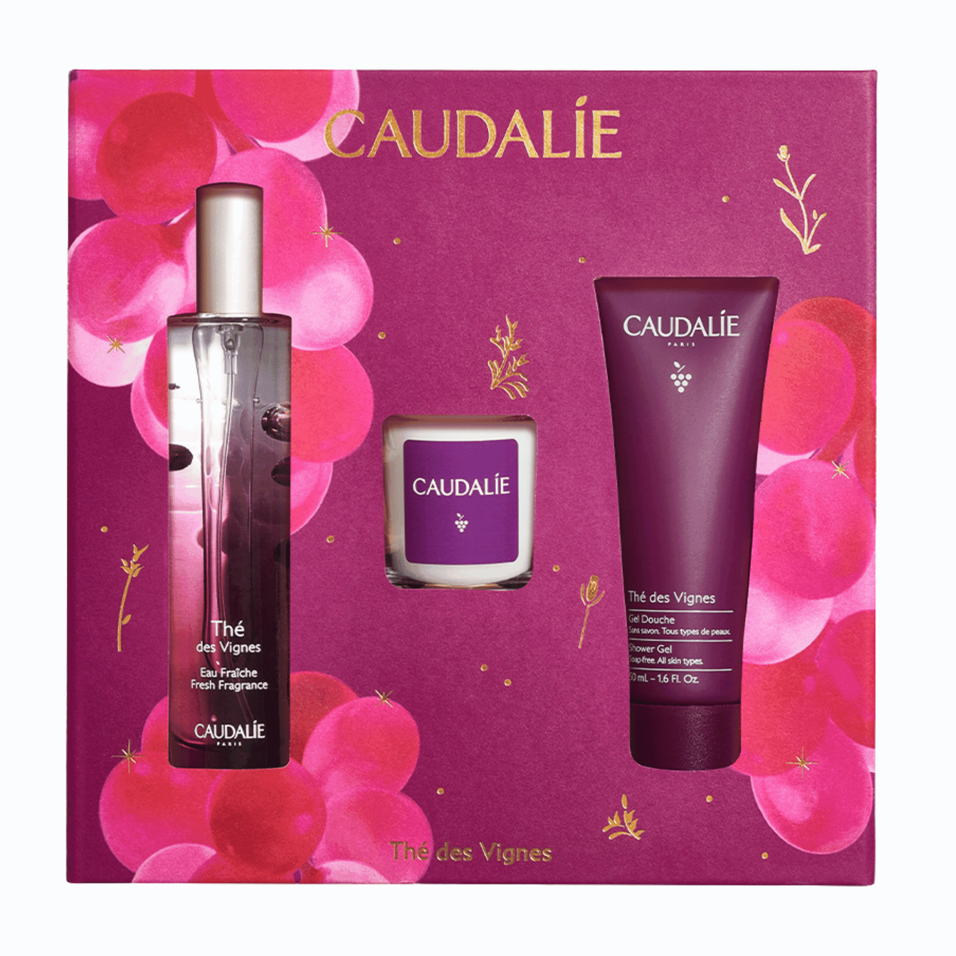 Caudalie Thé des Vignes Eau Fraîche + Douchegel + Kaars Geschenkset Caudalie Thé des Vignes Eau Fraîche + Douchegel + Kaars Geschenkset