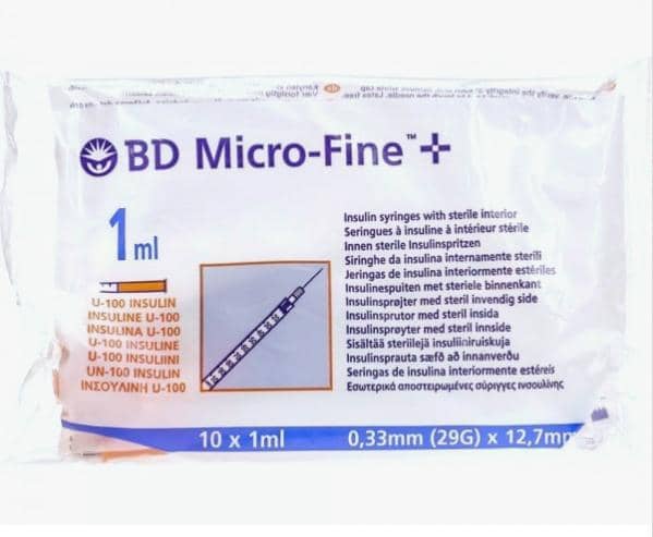 BD Micro-Fine Insulinespuit 1 ml + Naald 0,33 x 12,7 mm BD Micro-Fine Insulinespuit 1 ml + Naald 0,33 x 12,7 mm