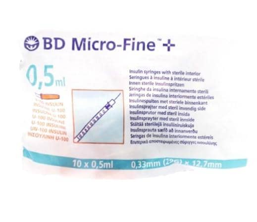 BD Micro-Fine Insulinespuit 0,5 ml + Naald 0,33 x 12,7 mm BD Micro-Fine Insulinespuit 0,5 ml + Naald 0,33 x 12,7 mm
