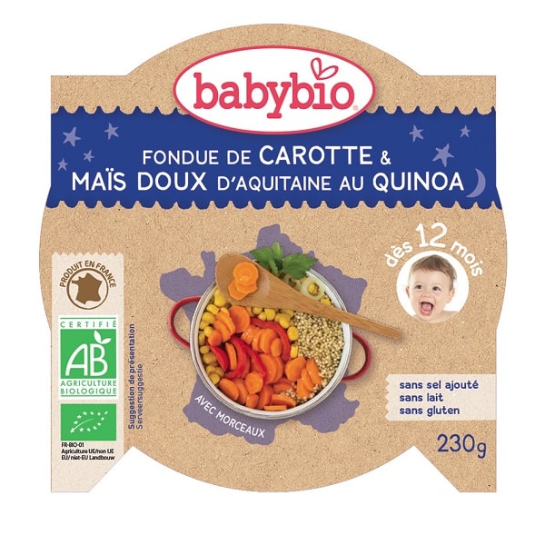 Babybio Mon P'tit Plat Slaap Lekker Wortel/MaÃ¯s/Quinoa 12+