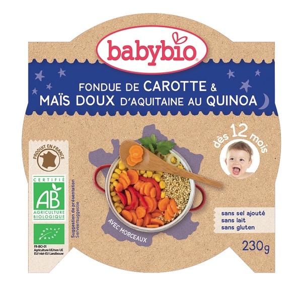 Babybio Mon P'tit Plat Slaap Lekker Wortel/Maïs/Quinoa 12+ Babybio Mon P'tit Plat Slaap Lekker Wortel/Maïs/Quinoa 12+