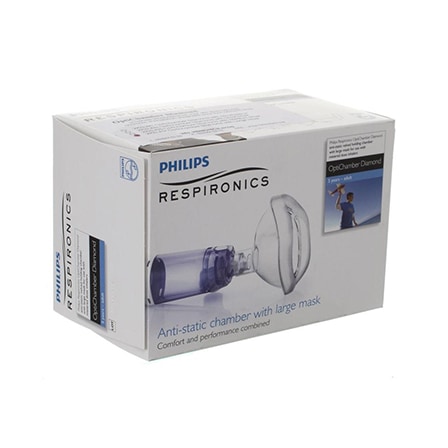 Philips Respironics OptiChamber Diamond Antistatische Voorzetkamer + Groot Masker Philips Respironics OptiChamber Diamond Antistatische Voorzetkamer + Groot Masker