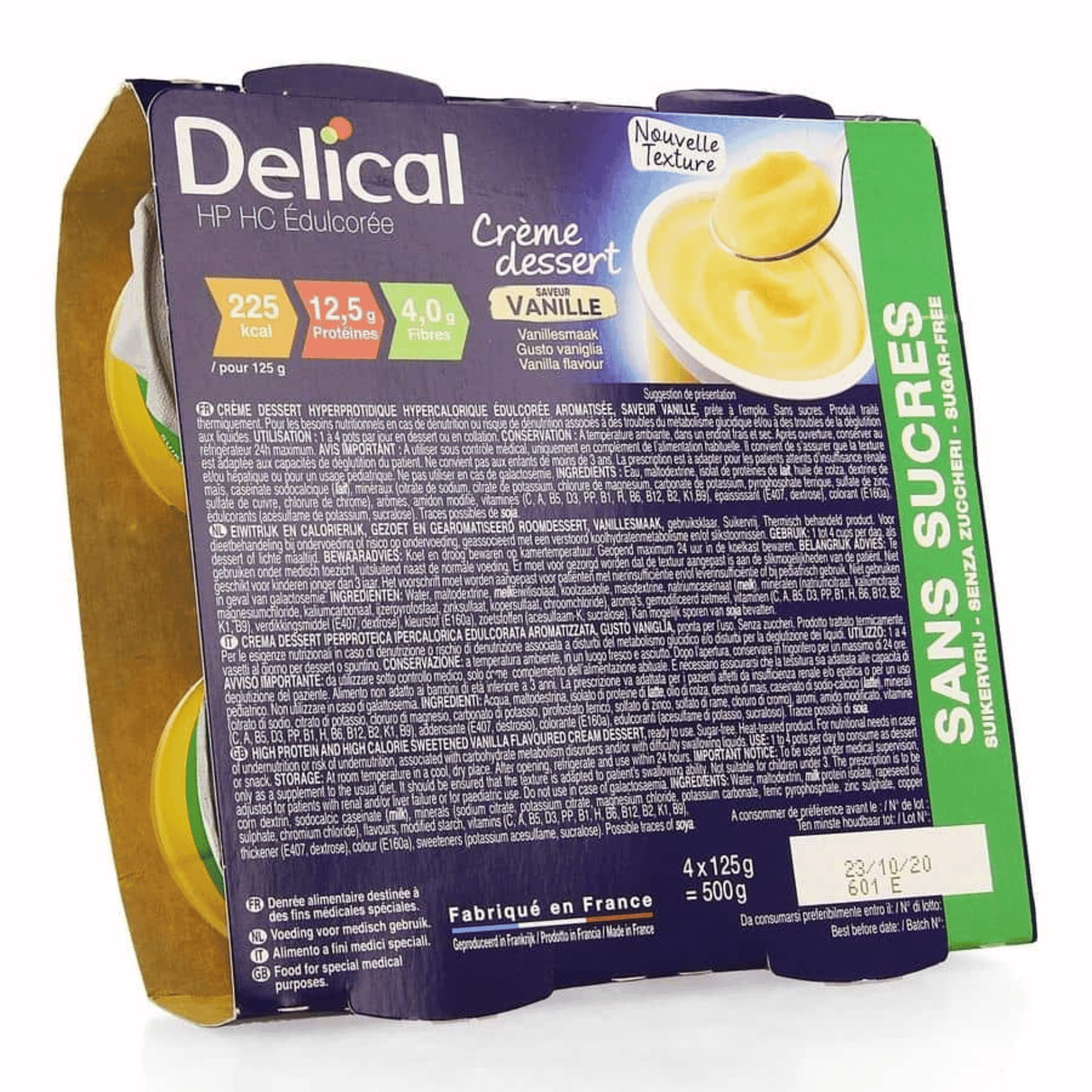 Delical Crème Dessert Vanille HP-HC zonder Suiker 4 x 124 g Delical Crème Dessert Vanille HP-HC zonder Suiker 4 x 124 g