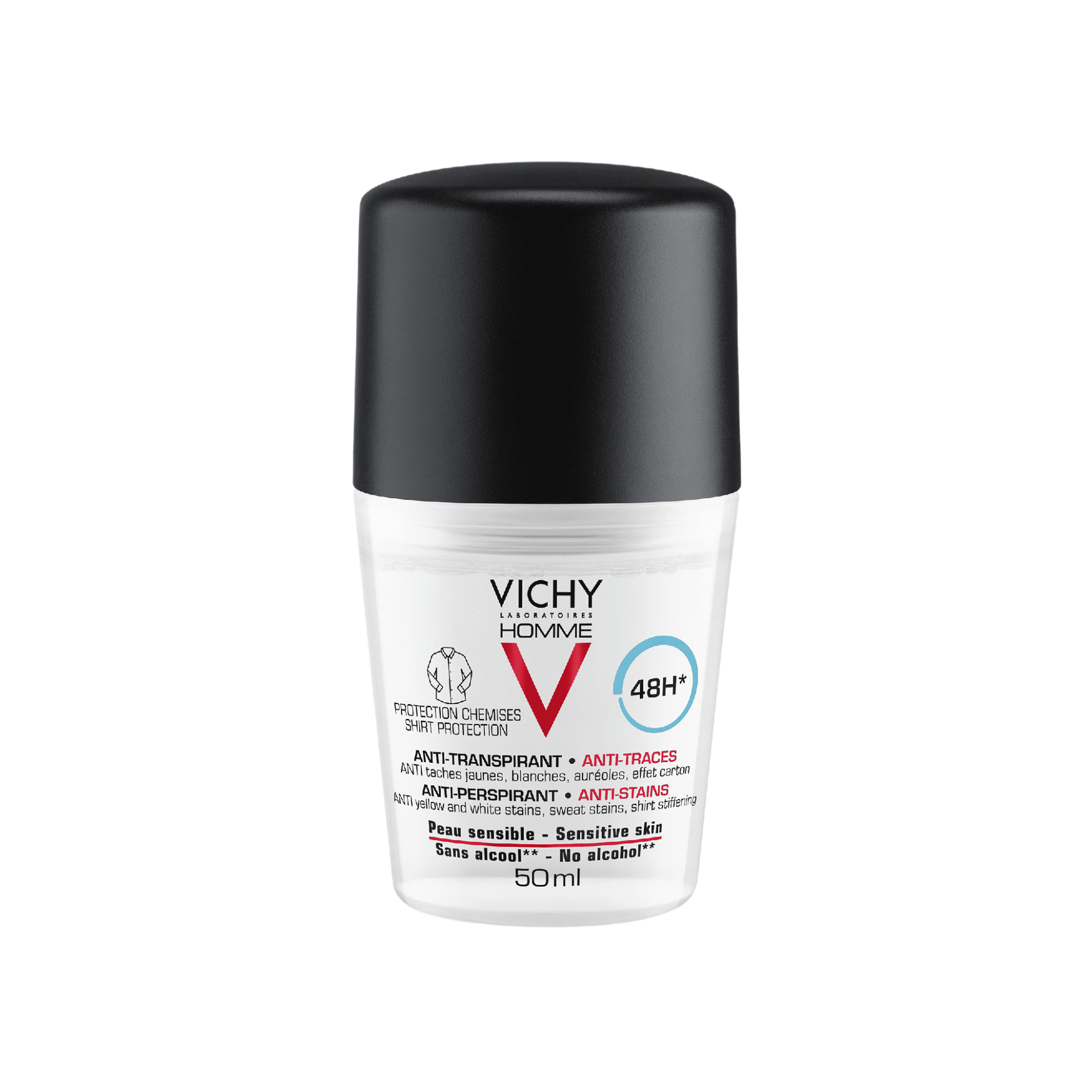 Vichy Homme Deodorant Anti-Transpirant Anti-Traces Roll-On 48h