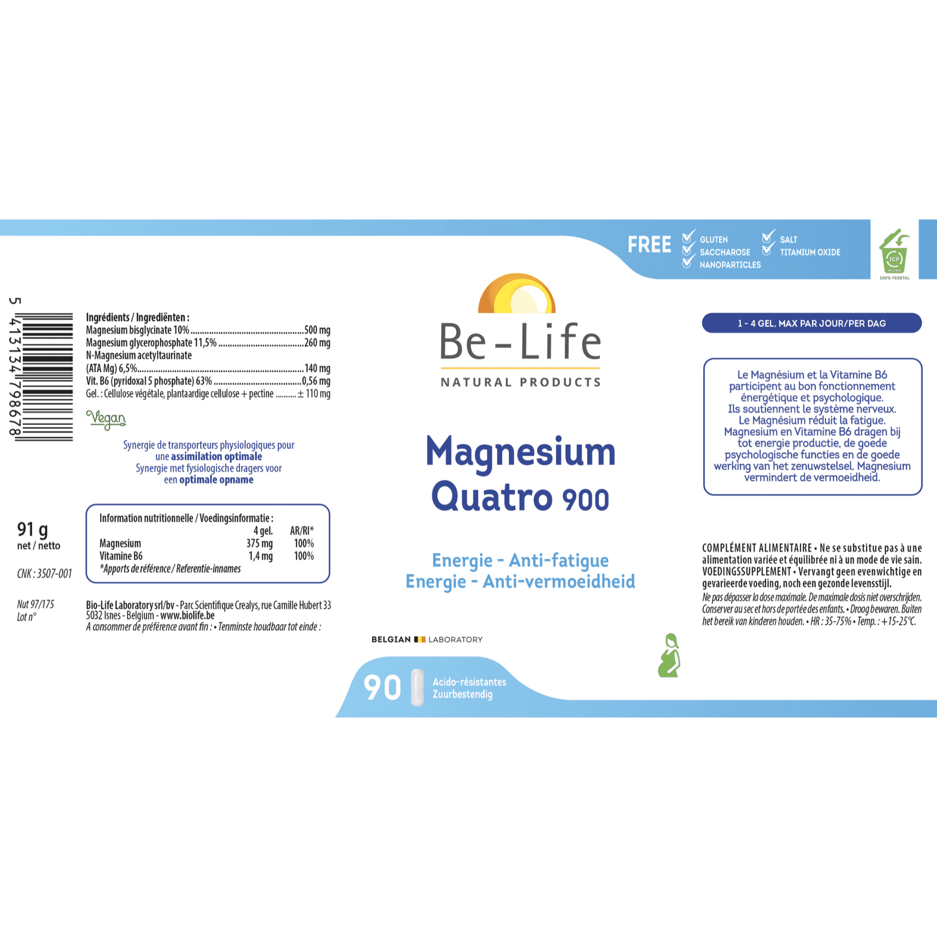Be-Life Magnesium Quatro 900 90 capsules Be-Life Magnesium Quatro 900 90 capsules