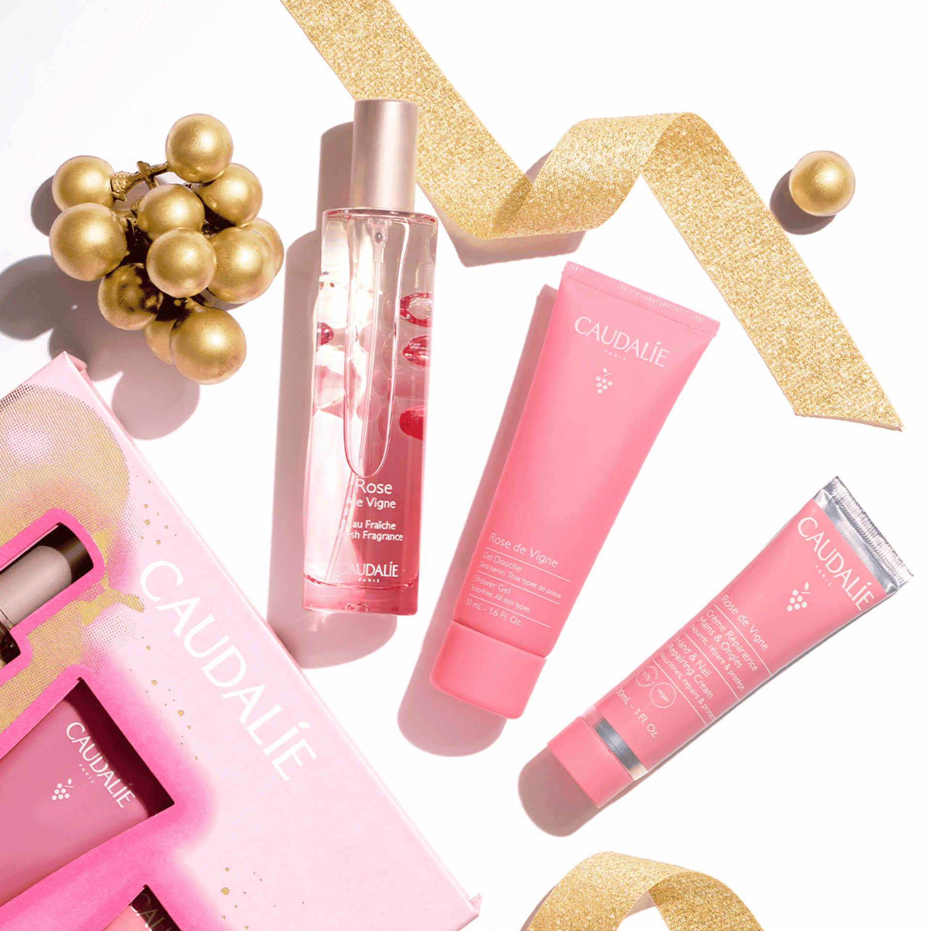 Caudalie Coffret Noel Eau Fraiche Rose 3 Prod.