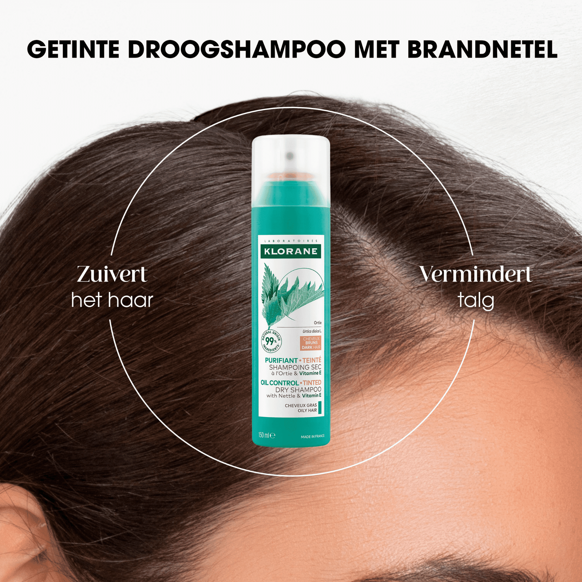 Klorane Brandnetel Zuiverende Getinte Droogshampoo voor Bruin Haar
