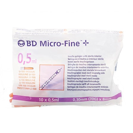 BD Microfine+ Insulinespuit 0,50 ml 30 G 8,00 mm BD Microfine+ Insulinespuit 0,50 ml 30 G 8,00 mm