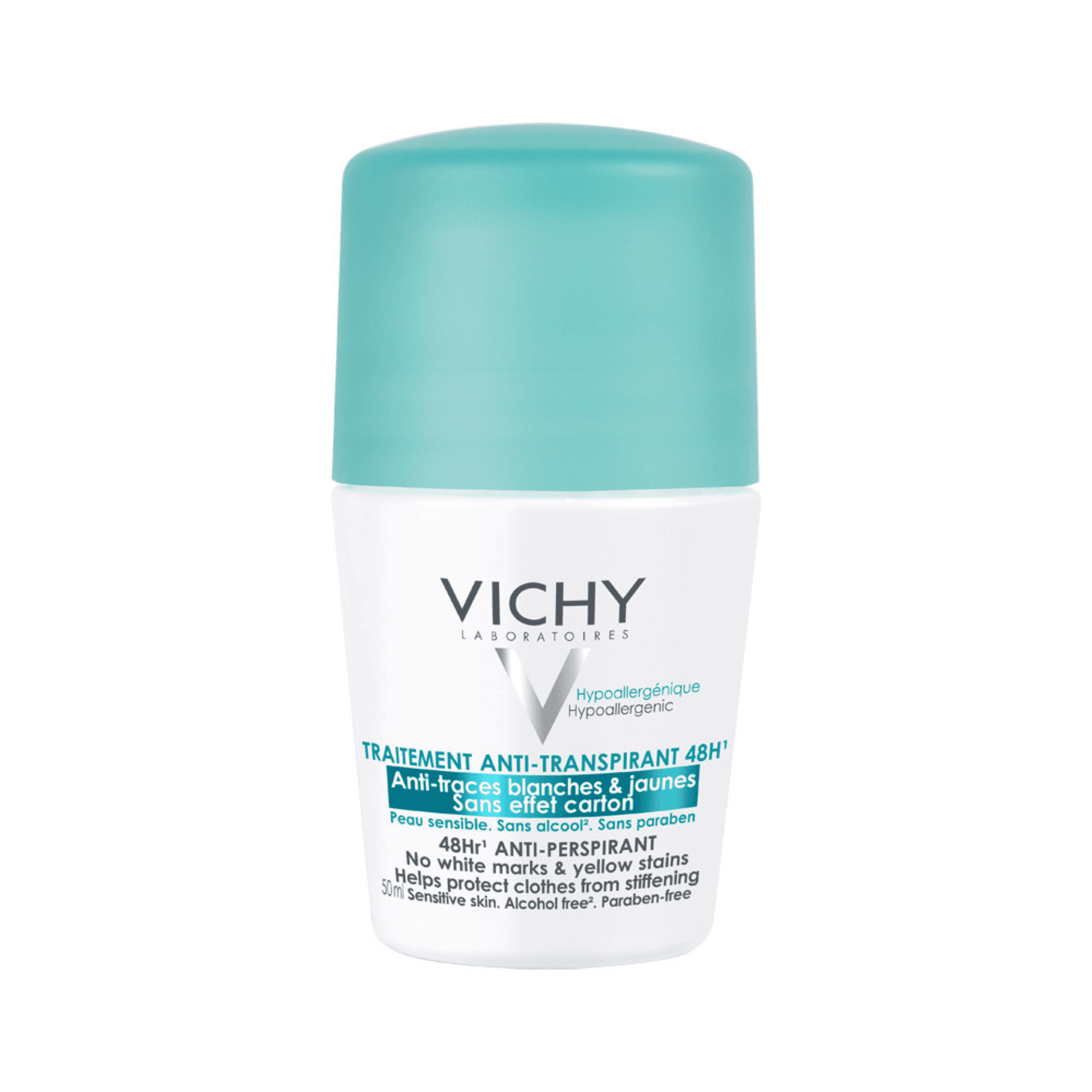 Vichy Antitranspiratie 48U tegen Witte & Gele Strepen Roller Vichy Antitranspiratie 48U tegen Witte & Gele Strepen Roller