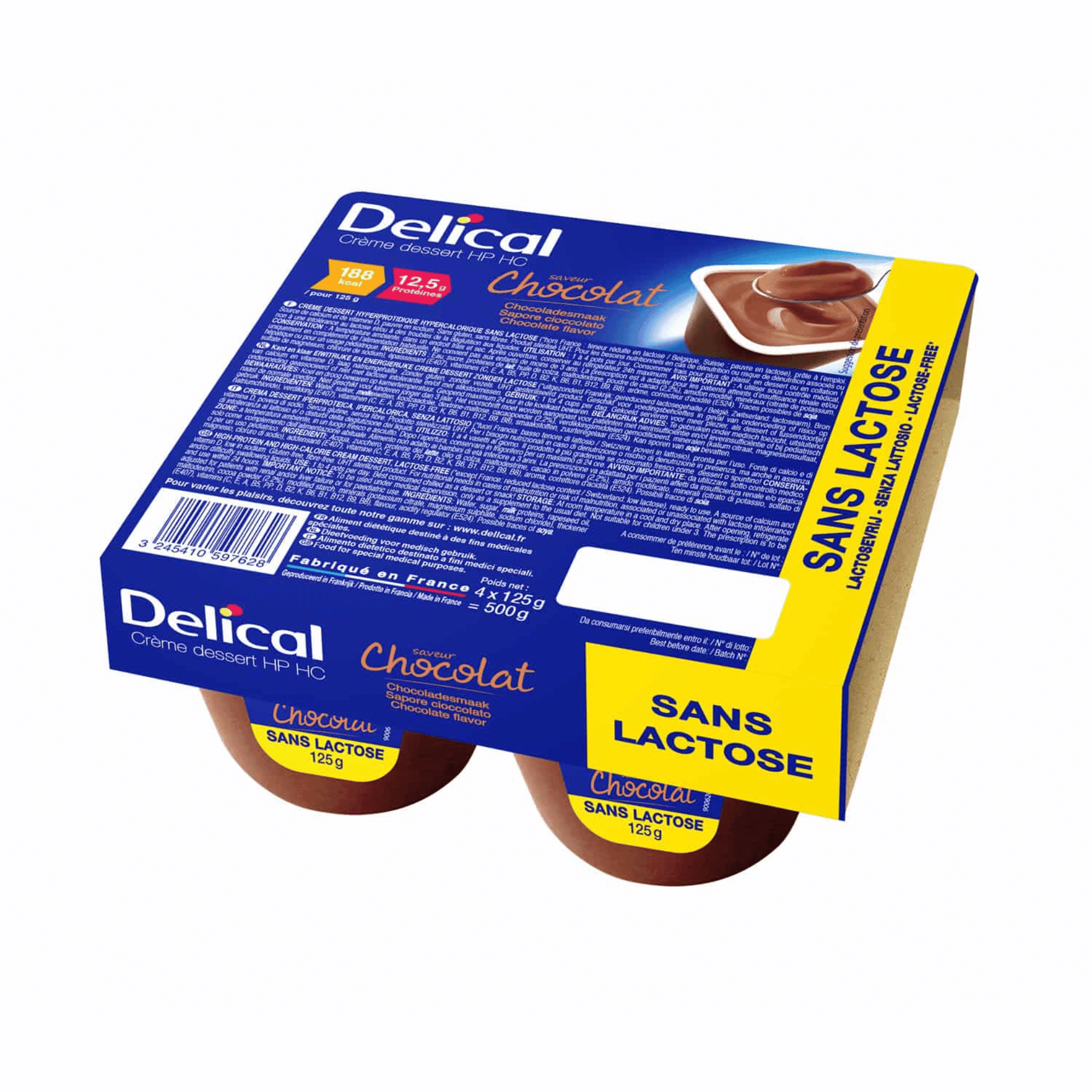 Delical Crème Dessert HP-HC Chocolade Zonder Lactose 4 x 125 g