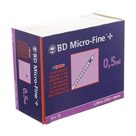 BD Microfine+ Insulinespuit 0,50 ml 30 G 8,00 mm BD Microfine+ Insulinespuit 0,50 ml 30 G 8,00 mm