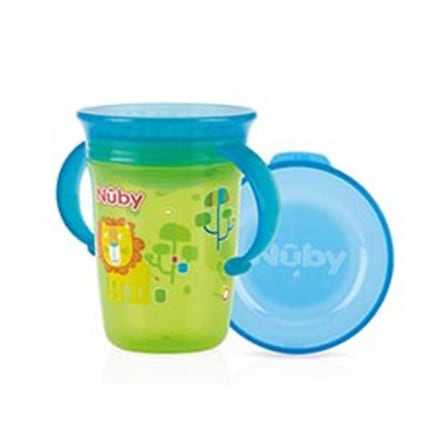 Nuby 360° Wonder Cup met Handvatten Groen Leeuw 240 ml 6+ Nuby 360° Wonder Cup met Handvatten Groen Leeuw 240 ml 6+
