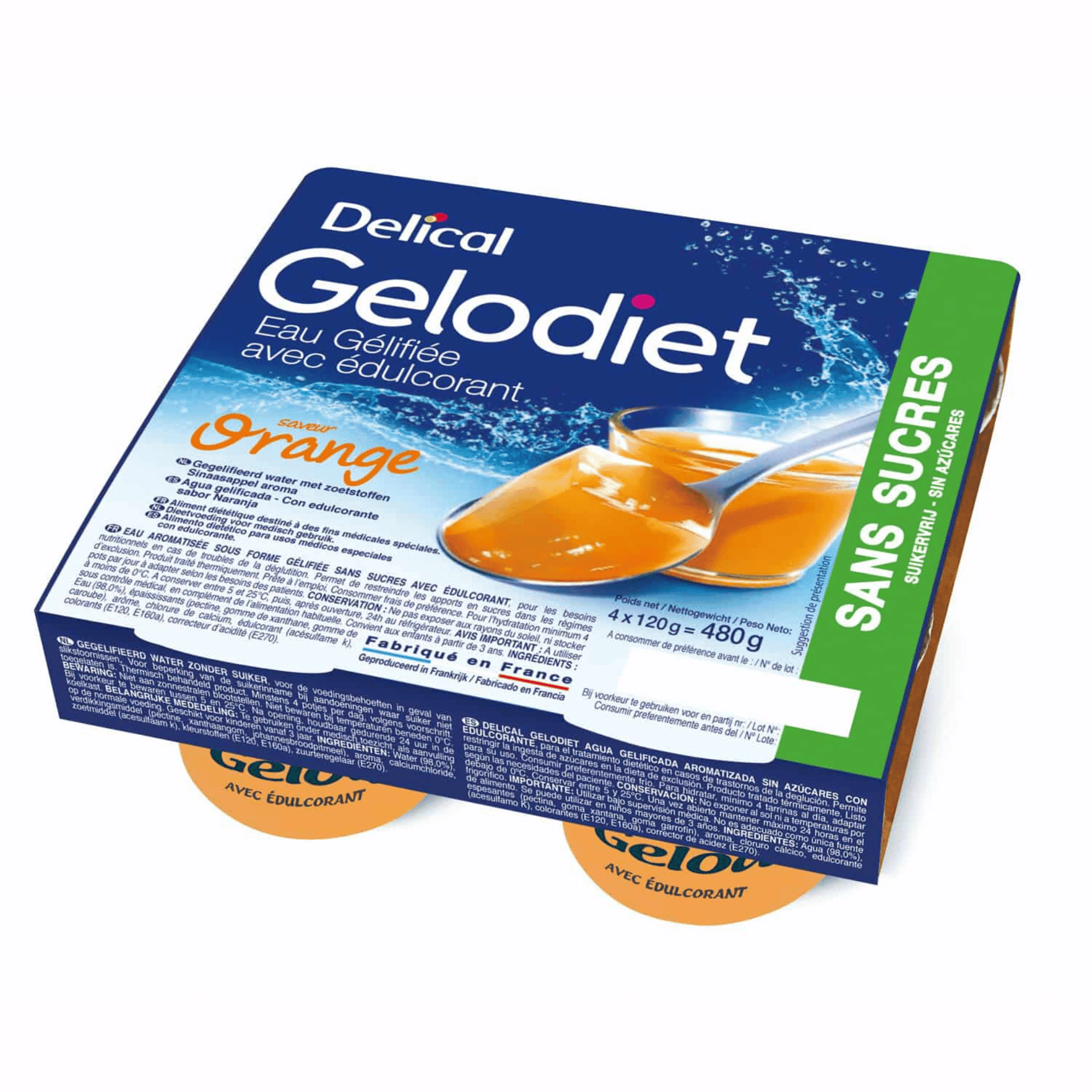 Delical Delodite Gel Eau Orange Sans Sucre 4 x 120 g