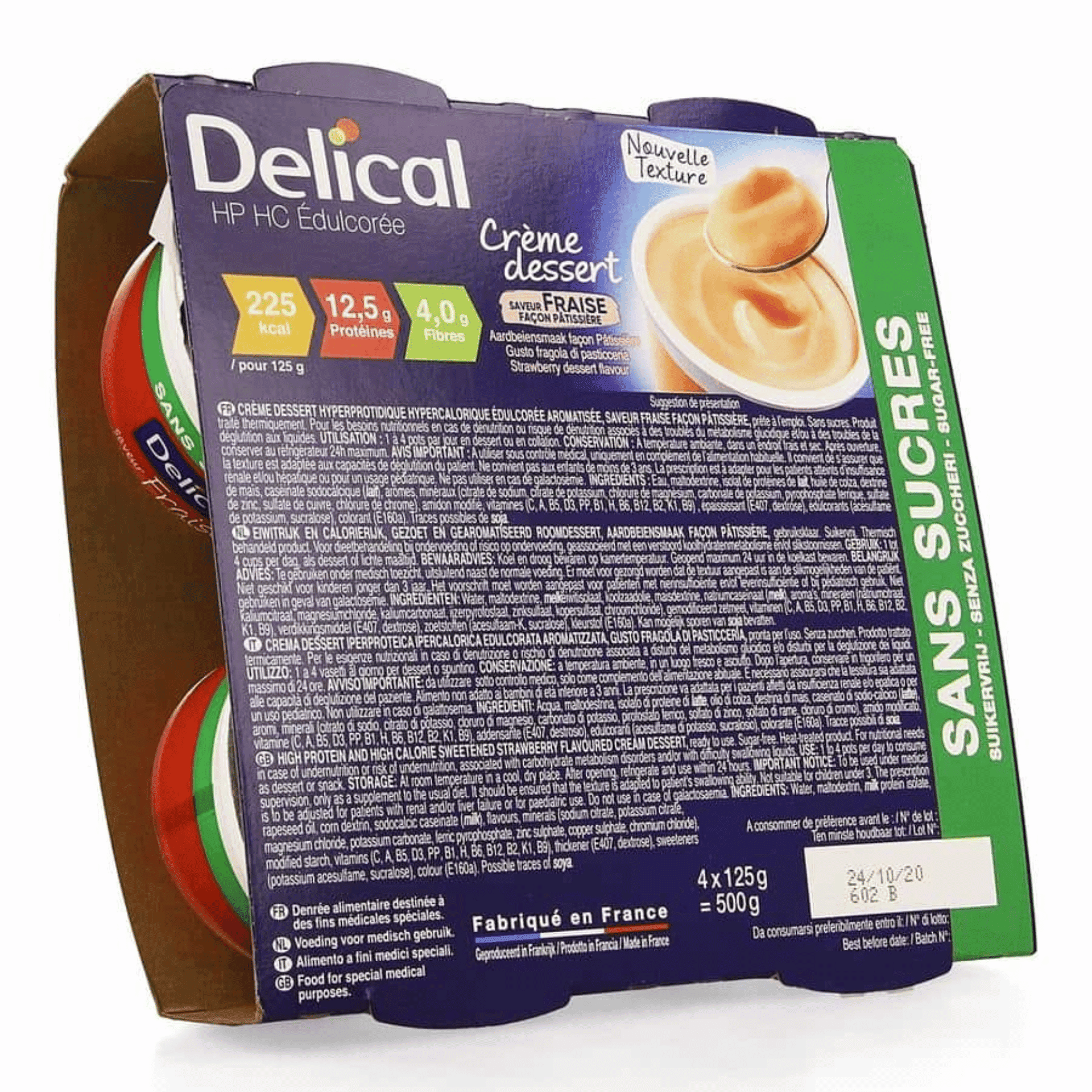 Delical Crème Dessert Aardbei HP-HC zonder Suiker 4 x 124 g